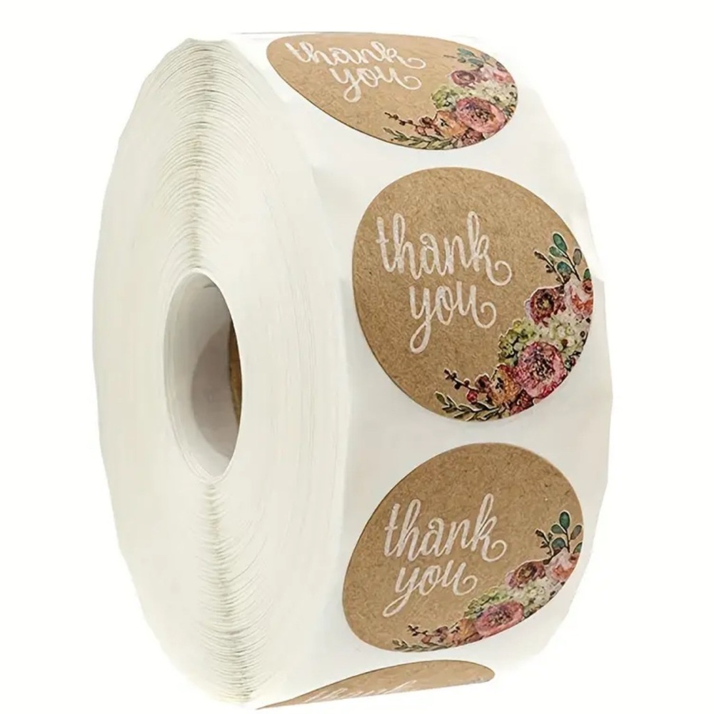 500pcs Kraft Paper Floral Thank You Stickers
